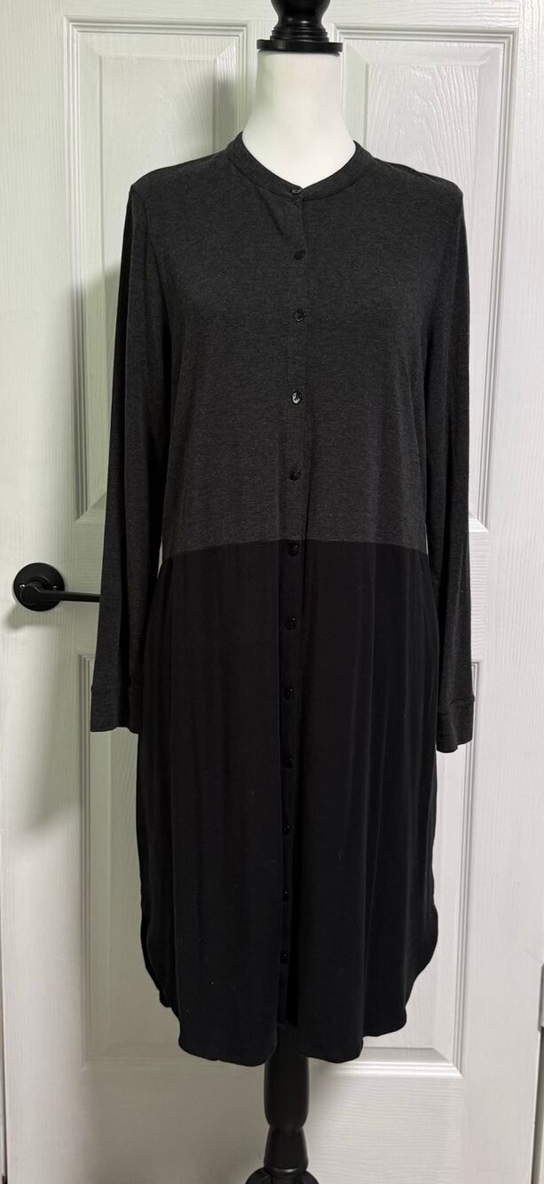 Eileen Fisher Women's Colorblock Soft Stretchy With Pockets Dress Size Large